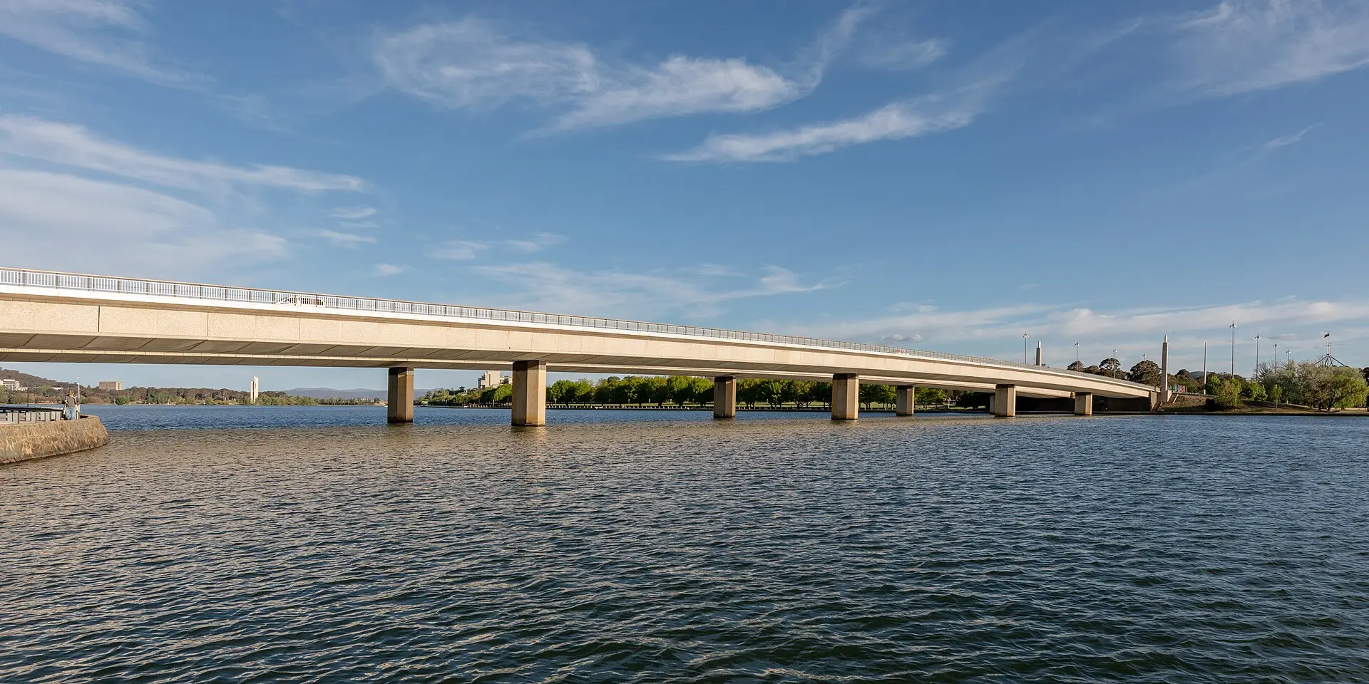 Commonwealth Avenue Bridge crossing Lake Burley Griffin in Canberra on a clear day