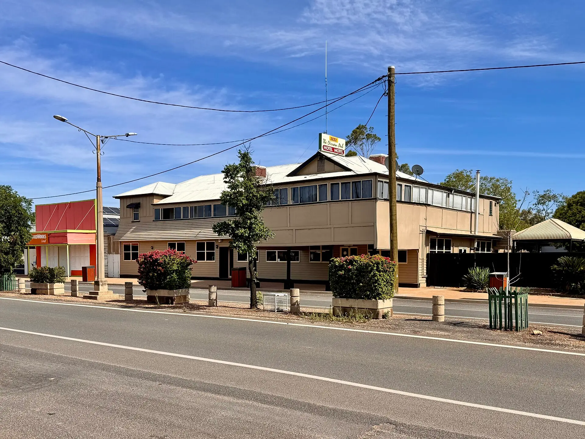 Two-storey country hotel on the main street of a regional Queensland town