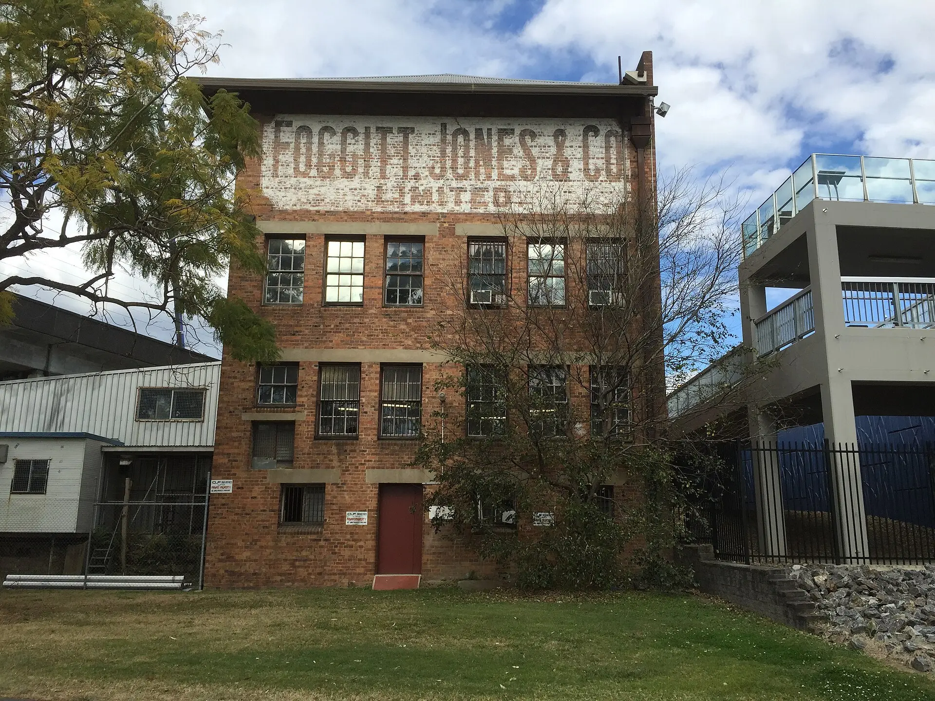 Heritage brick warehouse building converted for modern use in Brisbane