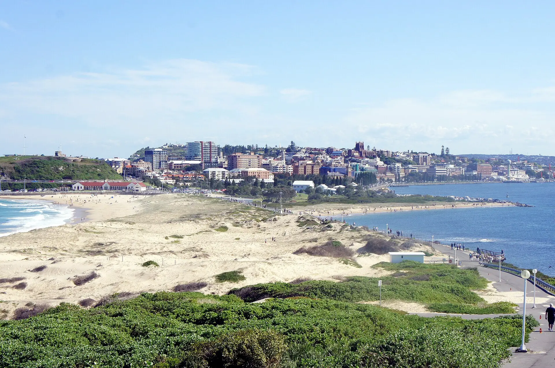 Newcastle East and the city foreshore seen from the coastal walk above Nobbys Beach