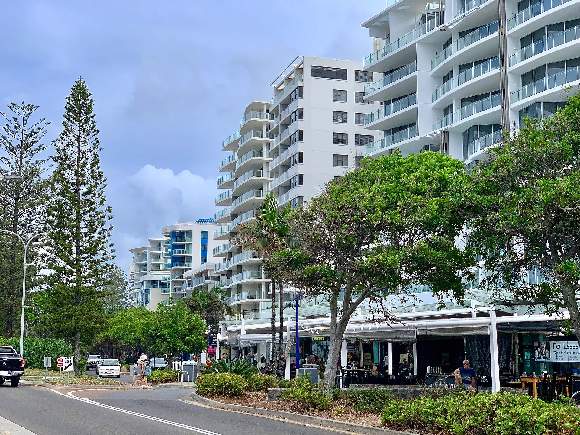 Mooloolaba Esplanade apartments and shops on the Sunshine Coast